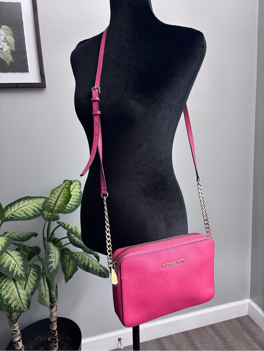 Michael Kors Hot Pink Crossbody Camera Bag with Chain Strap